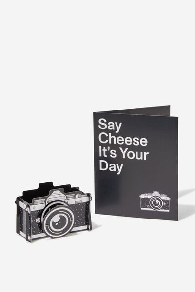 Luxe Nice Card, SAY CHEESE CAMERA BLACK POP-OUT