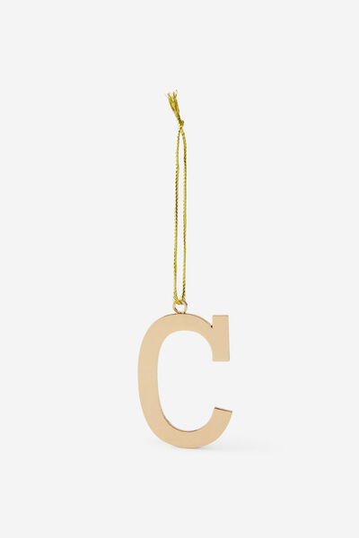 Metal Alphabet Christmas Ornament, GOLD C