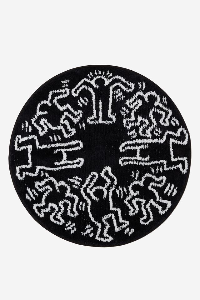 Keith Haring Floor Rug, LCN KEI KEITH HARING ROUND BLACK WHITE