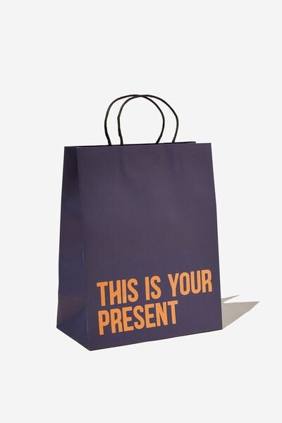 Get Stuffed Gift Bag - Medium, THIS IS YOUR PRESENT NAVY ORANGE