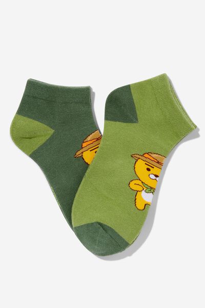 2 Pk Of Ankle Socks, LCN KAKAO GREEN (M/L)