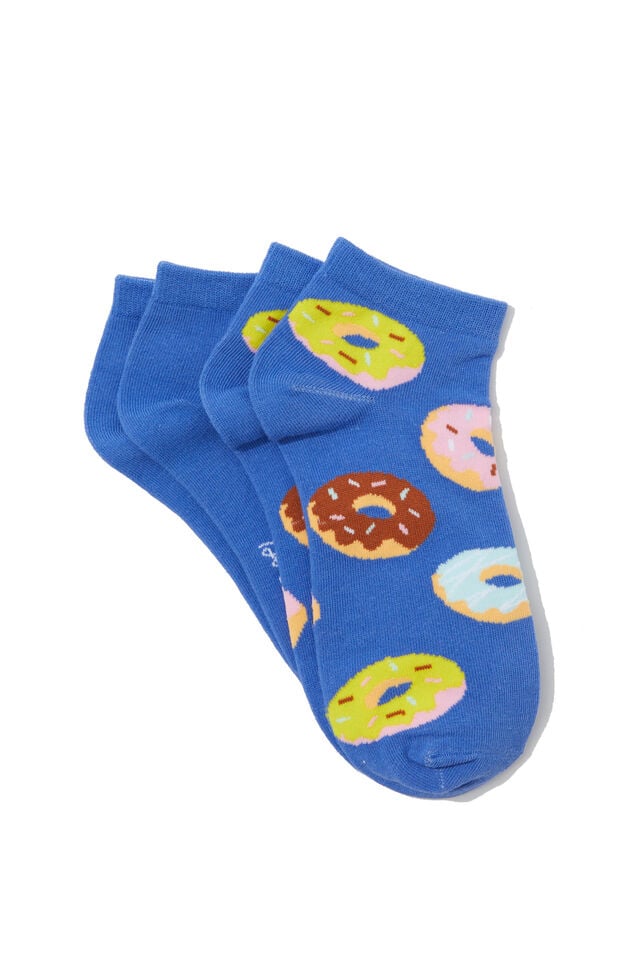 2 Pk Of Ankle Socks, DONUTS BLUE YDG (M/L)