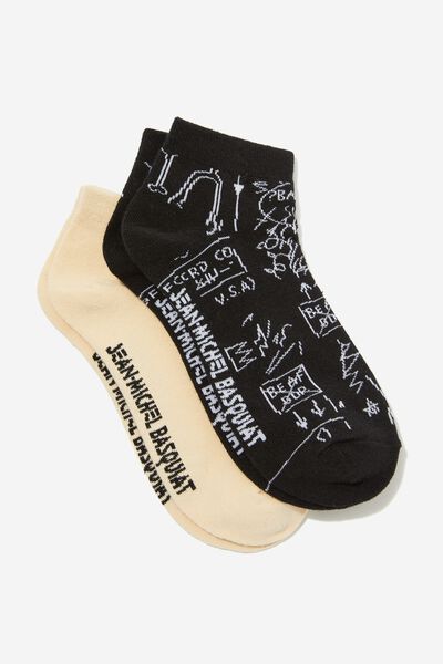 2 Pk Of Ankle Socks, LCN BSQ BASQUIAT YDG & CROWN (M/L)