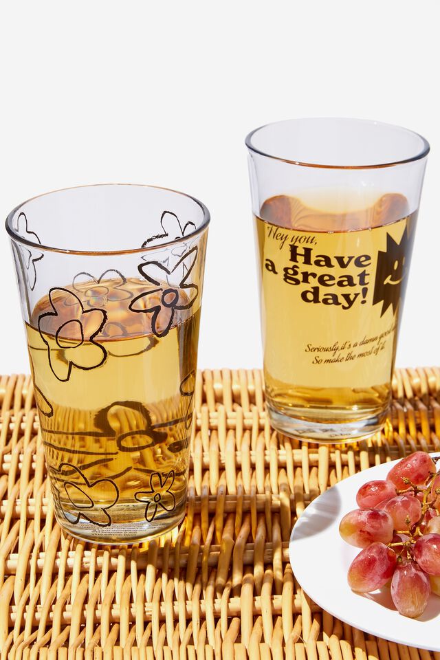 Glass Tumbler Set Of 2, HAVE A GREAT DAY