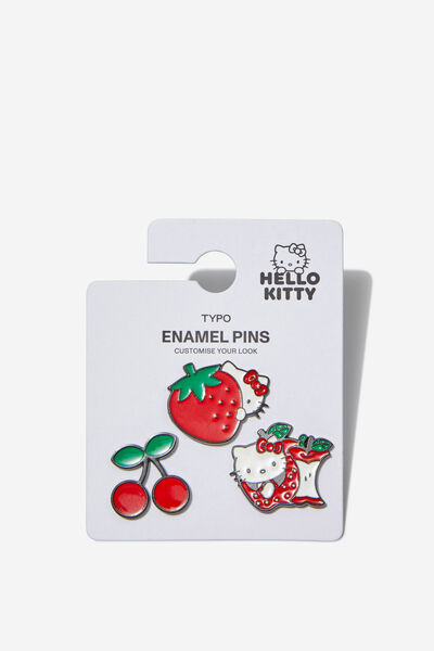 Collab Enamel Pins 3Pack, LCN SAN HELLO KITTY / STRAWBERRY