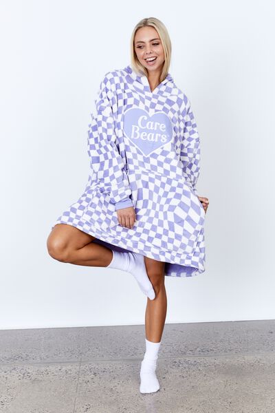 License Oversized Hoodie, LCN CLC CARE BEARS LILAC CHECKERBOARD
