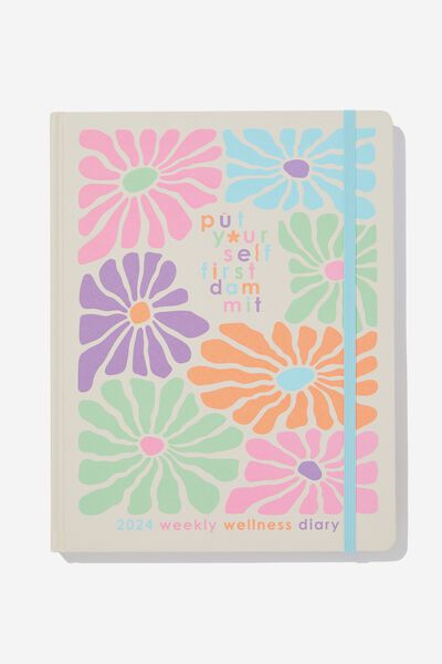 2024 Large Weekly Wellness Diary, FLORAL DAISY DAMNIT