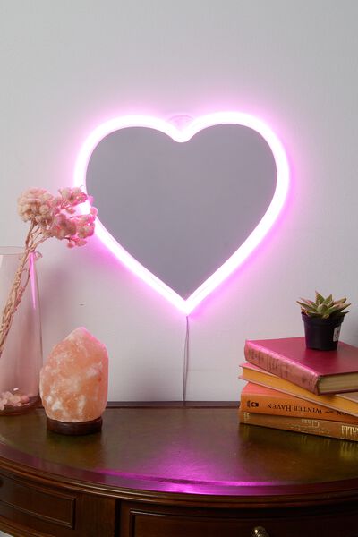 Led Shaped Mirror, PINK HEART