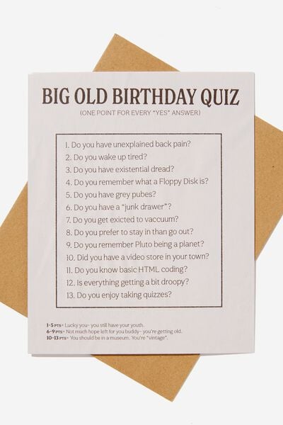 Funny Birthday Card, BIG OLD BIRTHDAY QUIZ