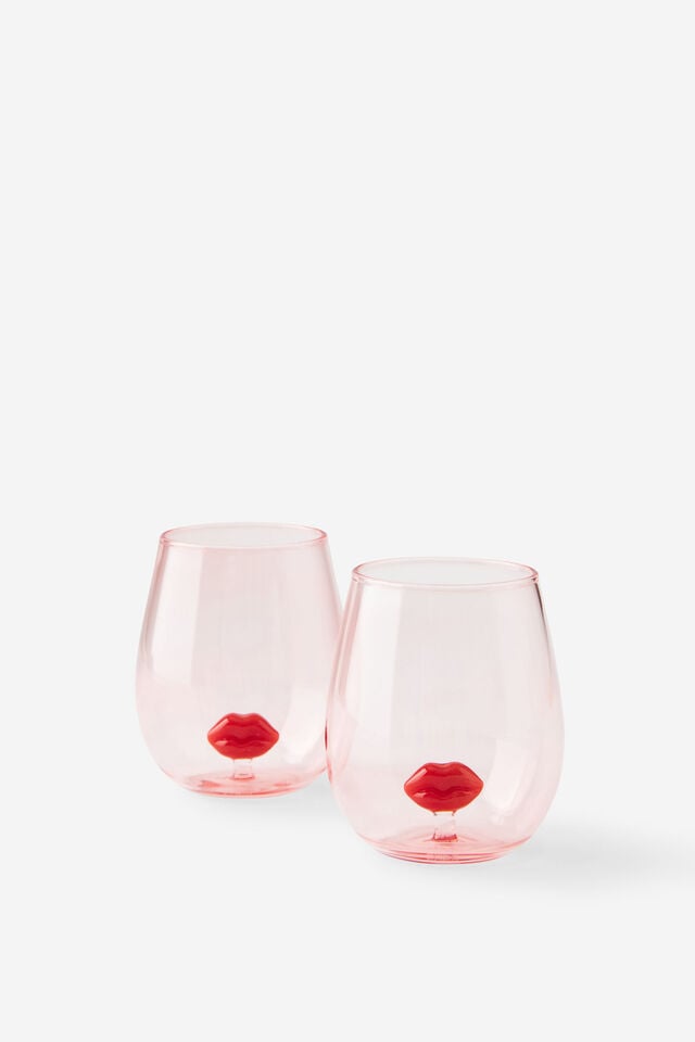 Set Of 2 Glass Icon Tumblers, LIPS