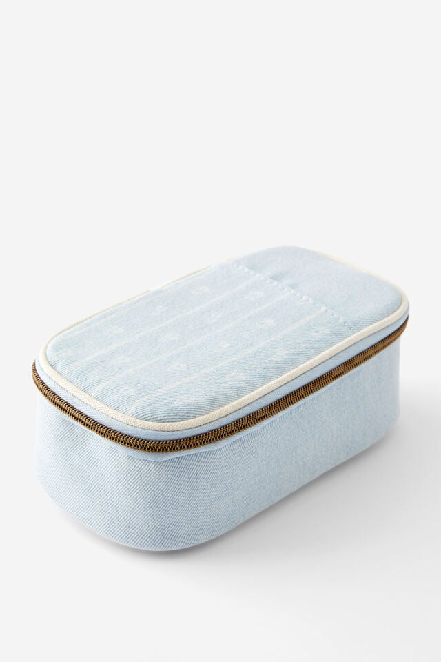 Arlow Pencil Case, BORDER FLORAL DENIM ECRU