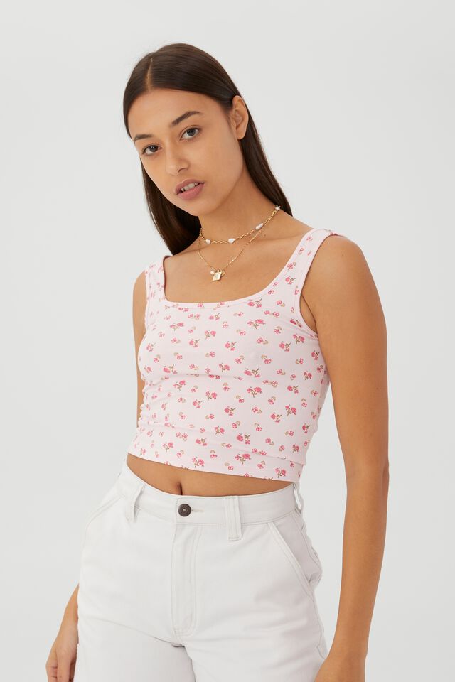 Andie Thick Strap Tank, ZOE DITSY STUDIOUS PINK