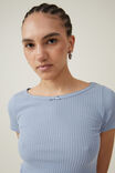 Camiseta - Heidi Picot Trim Short Sleeve Top, CLOUDY BLUE - vista alternativa 4