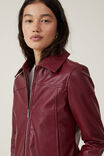 Minimalist Faux Leather Jacket, BERRY - alternate image 4