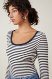 Camiseta - Staple Rib Scoop Neck Long Sleeve Top, ANNIE STRIPE STONE/ASH NAVY - vista alternativa 4