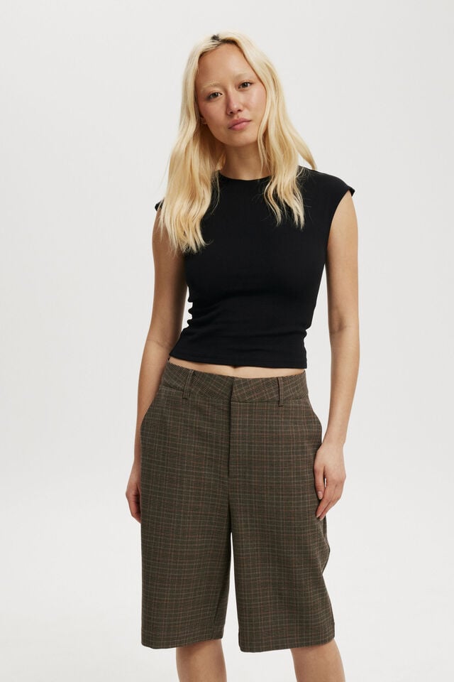 Relaxed Suiting Capri Pant, BROWN CHECK