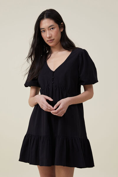 Vestido - Billie Smock Mini Dress, BLACK