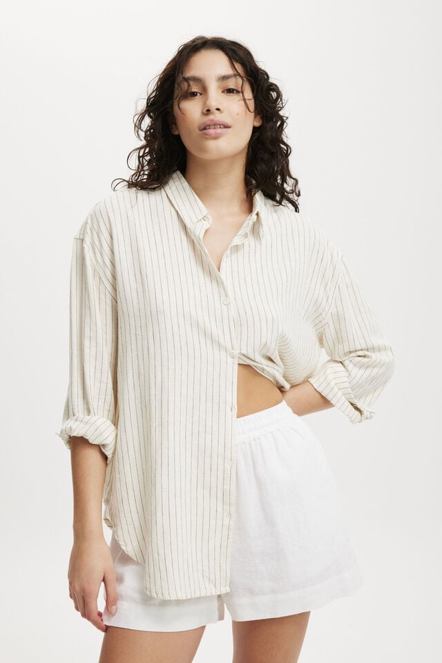 Blusa - Haven Long Sleeve Shirt, DAHNA PINSTRIPE