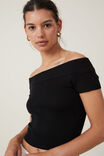 Rib Off Shoulder Knit, BLACK - alternate image 4