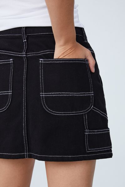 Cargo Denim Low Rise Mini Skirt, BLACK