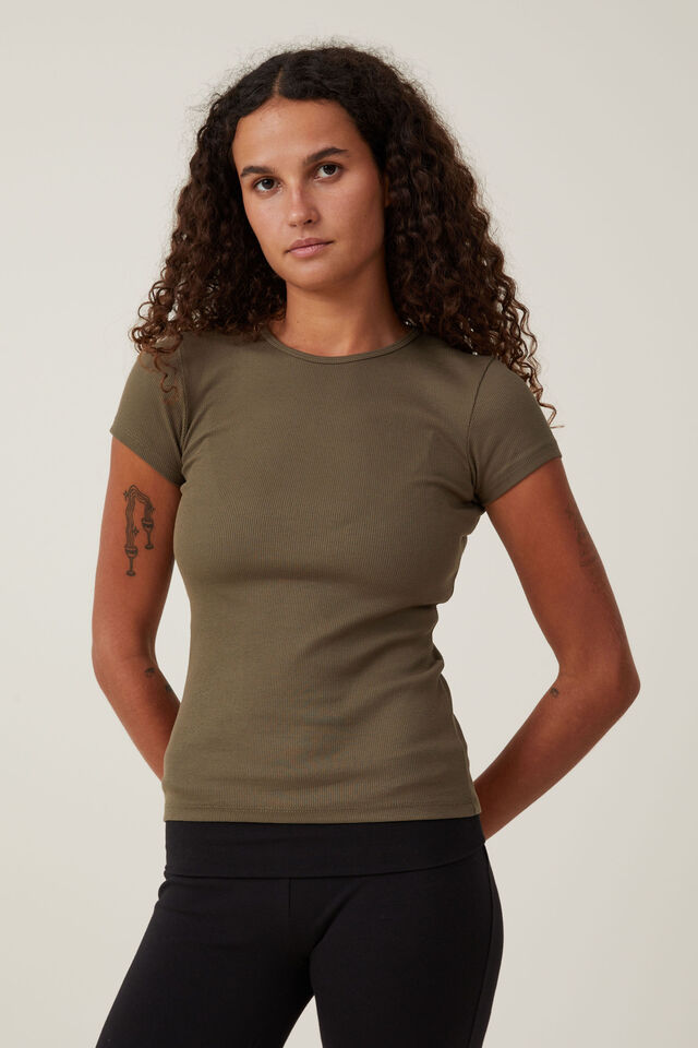 Camiseta - The One Organic Rib Crew Short Sleeve Tee, KHAKI GREEN