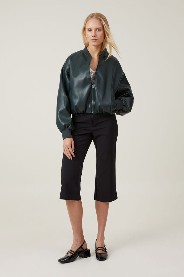 Aries Faux Leather Bomber Jacket, DEEP GREEN