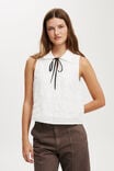 Logan Broderie Sleeveless Shirt, WHITE/BLACK - alternate image 1