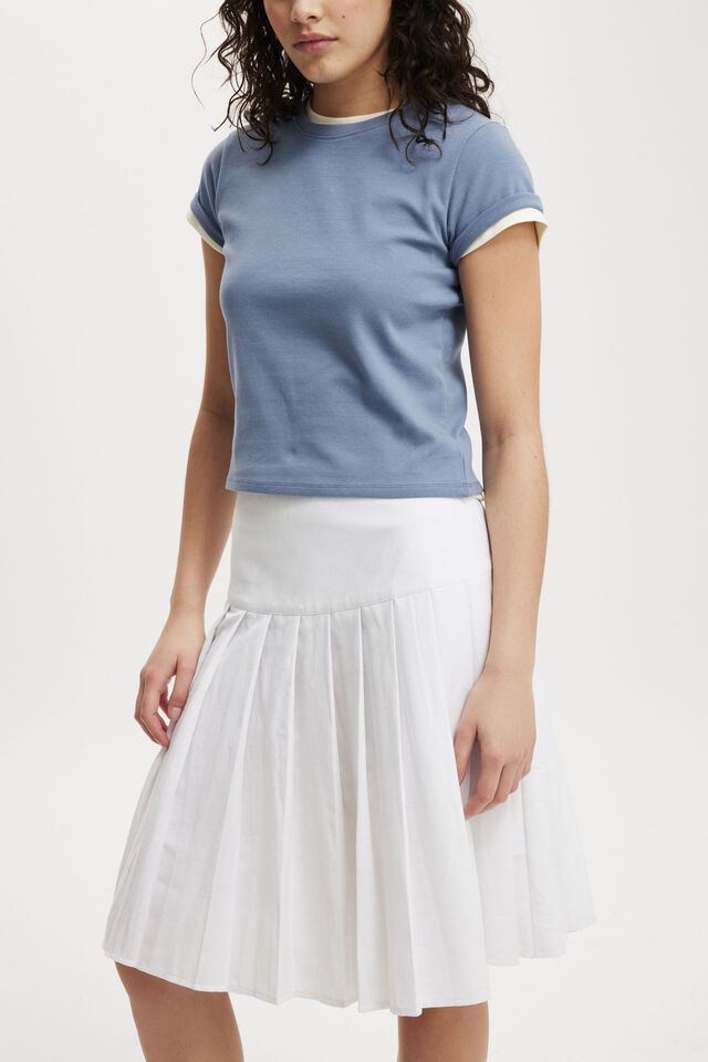 Serena Pleated Midi Skirt, WHITE