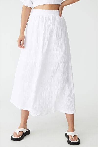 Woven Riviera Maxi Skirt, WHITE