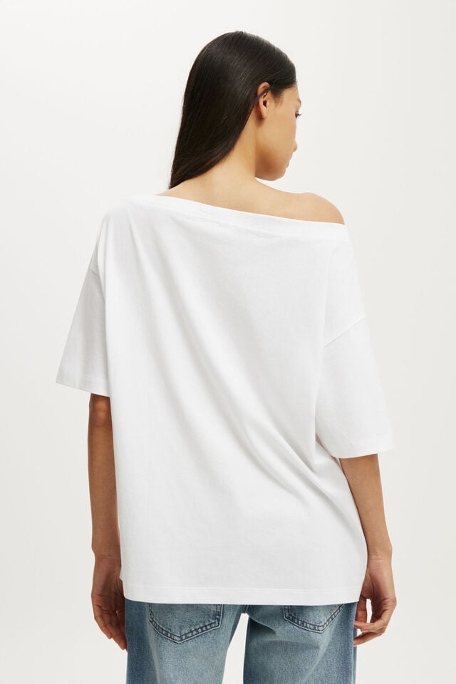 Boxy Off Shoulder Short Sleeve Tee, WHITE