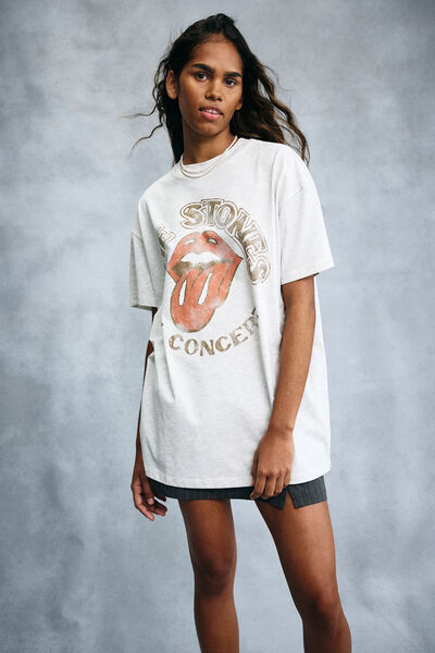 Camiseta - Boyfriend Rolling Stones Music Tee, LCN BR THE ROLLING STONES CONCERT/LT GRY MARL