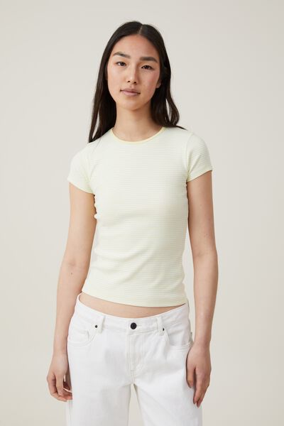 Camiseta - The One Organic Rib Crew Short Sleeve Tee, MICRO STRIPE SUNNY/WHITE