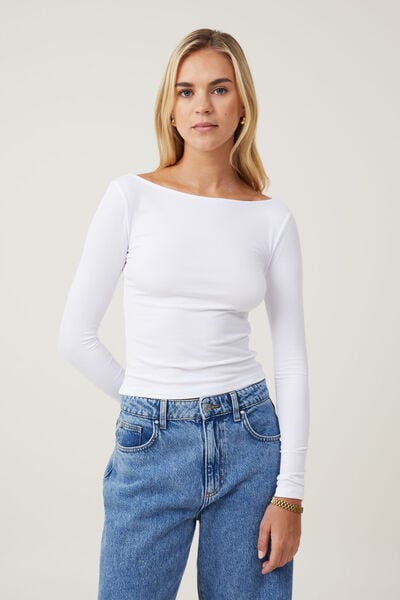 High Neck Long Sleeve Top in White $14 Free Shipping!
