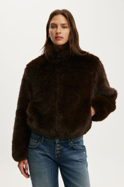 Malmo Faux Fur Jacket, COCOA BARK