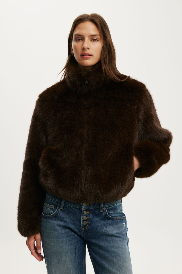 Malmo Faux Fur Jacket, COCOA BARK