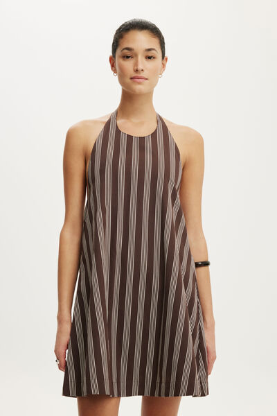 Quinn Halter Mini Dress, AVERY STRIPE DARK OAK