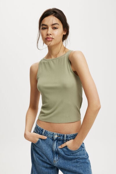 Staple Rib Boat Neck Tank, ARTICHOKE