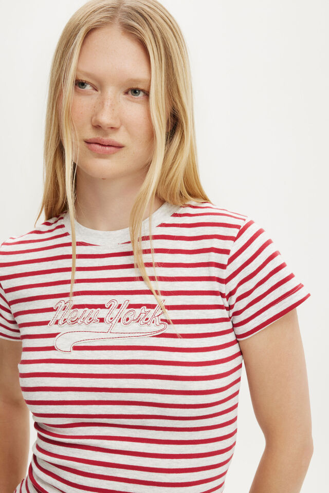 The Tiny Graphic Tee, NEW YORK / SOFT GREY MARLE STRIPE