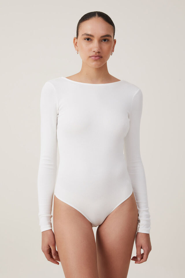 Macacão - Essential Rib Open Back Bodysuit, NATURAL WHITE