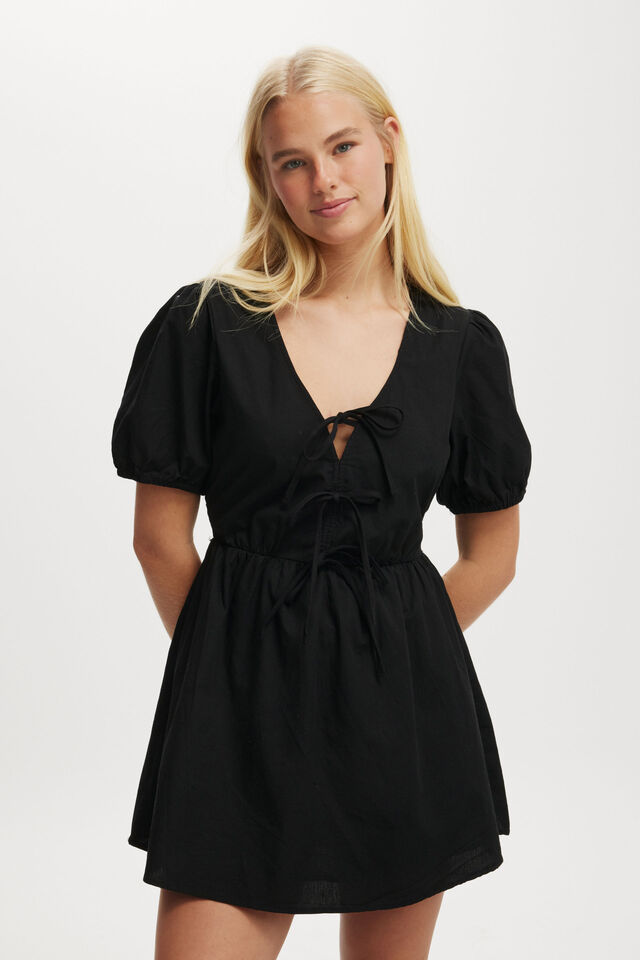 Allegra Tie Detail Mini Dress, BLACK