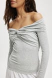 Georgia Knot Front Long Sleeve Top, GREY MARLE - alternate image 4