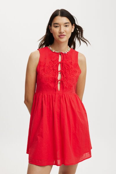 Casey Cutwork Mini Dress, SUMMER RED
