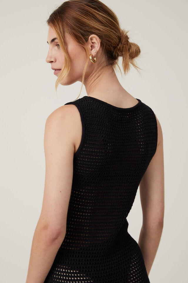 Vestido - Corby Crochet Maxi Dress, BLACK