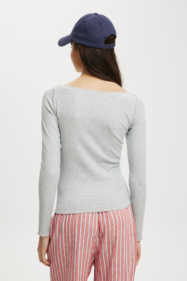 Polly Wide Neck Long Sleeve Top, GREY MARLE