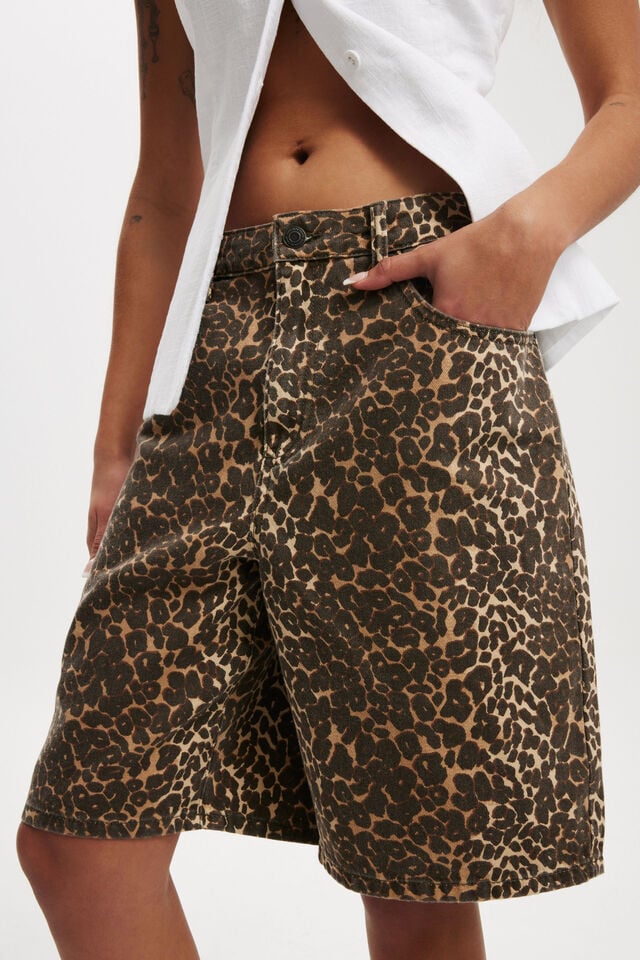 Super Baggy Denim Jort, LEOPARD