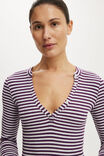 Ryan Henley Long Sleeve, MADI STRIPE GREY MARLE PLUM PULSE - example image 4