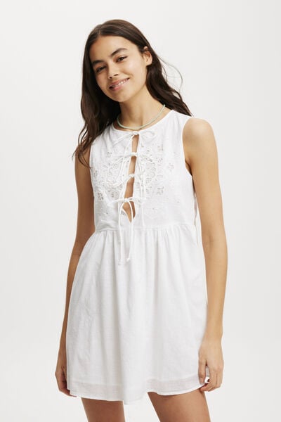 Casey Cutwork Mini Dress, WHITE