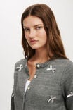 Lux Crew Button Cardigan, GRAPHITE MARLE WITH BOWS - alternate image 4