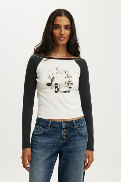 Lcn Music Fitted Long Sleeve Raglan Graphic Tee, LCN BRA BILLIE EILISH / VINTAGE WHITE