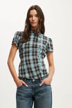 Nikki Button Through Blouse, BLUE/BROWN CHECK - example image 1